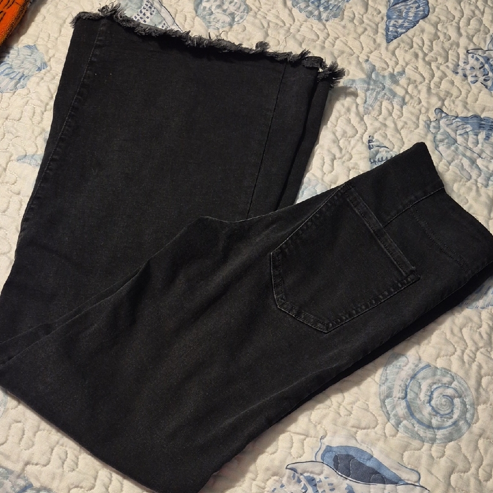 Free People Black High-Rise Jeans with Frayed Hem